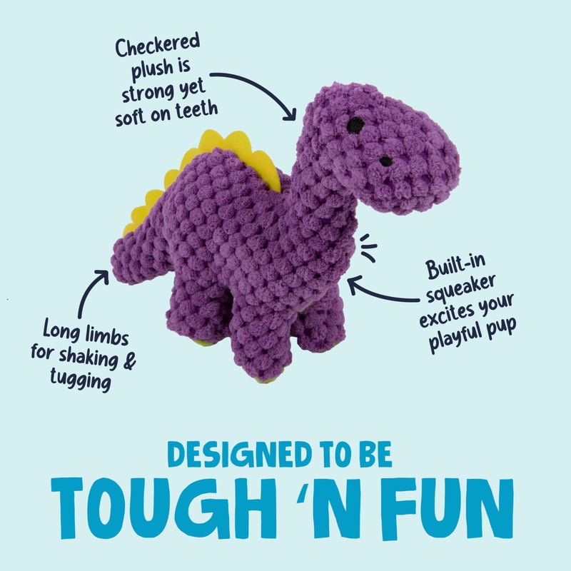 goDog Checkers Just for Me Dinos Bruto Squeaky Plush Dog Toy, Chew Guard Technology - Purple, Mini - Image 2